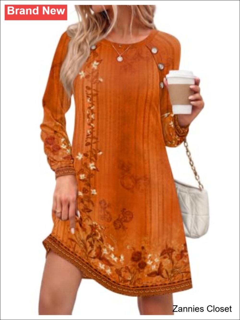 👻 Zeagoo Long Sleeve Tunic Dress Side Button Crew Neck A-Line Fall Winter with